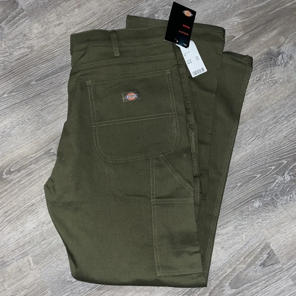 NWT Dickies Regular Fit Flex Duck Canvas Carpenter Jeans in Olive Green sz 36